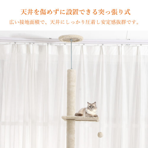 Beraxy キャットタワー 突っ張り 木製 230cm~260cm 据え置き 省スペース 猫タワー キャットトイレ収納 おしゃれ 大型猫 多頭飼い ハンモック 猫砂飛散防止 猫用品 家具 - 画像 (10)